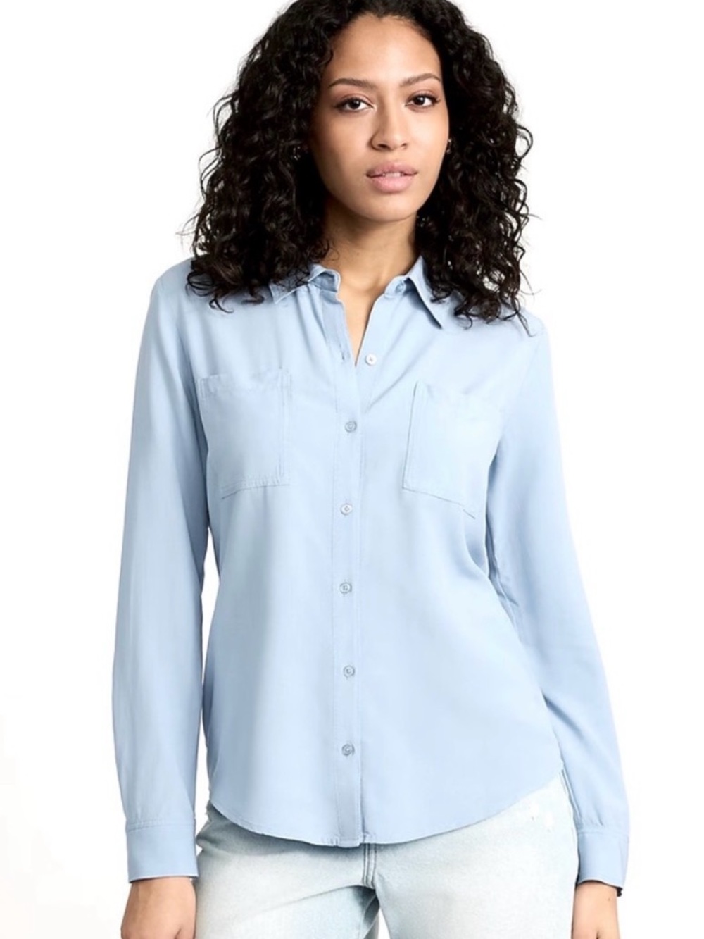 Express “Boyfriend Portofino” Light Denim Button Front Long Sleeve Sz XS